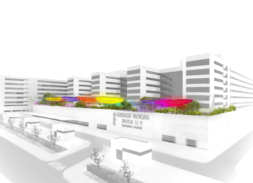 Maqueta jardín infantil Juegaterpia en el Hospital La Fe